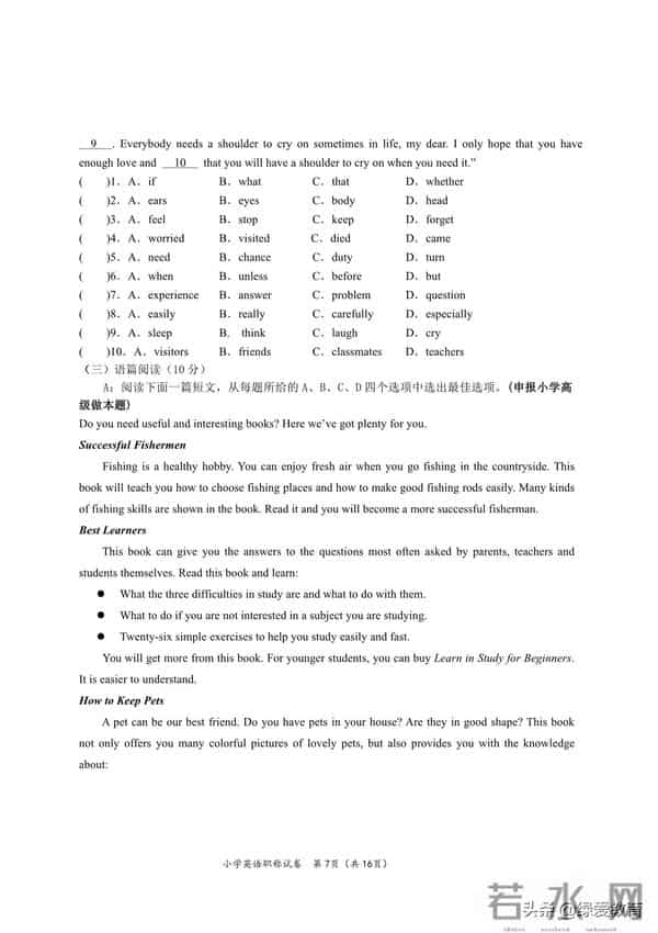 盐城市中小学教师职称考试英语试卷2010年