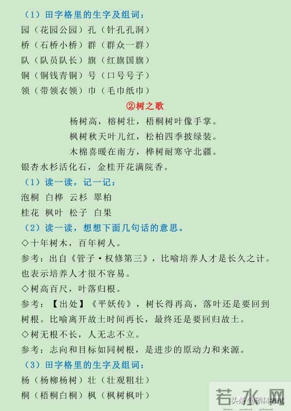 部编版二年级上册语文全册知识点汇，单元、期中、期末复习收藏好