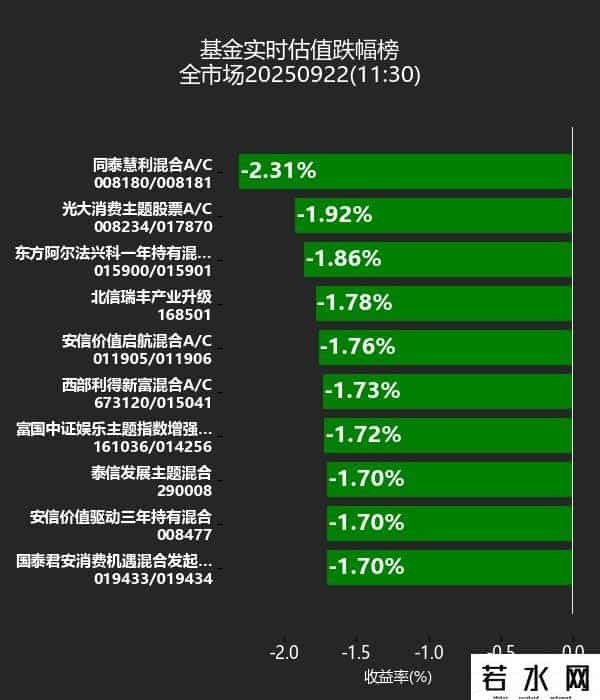 基金实时估值涨跌幅榜：全市场20250922(11-30)