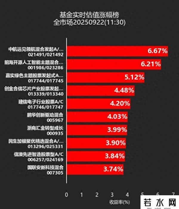基金实时估值涨跌幅榜：全市场20250922(11-30)