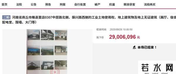 商丘市睢县一个约142亩的家电工厂拍卖，被人2900万竞得