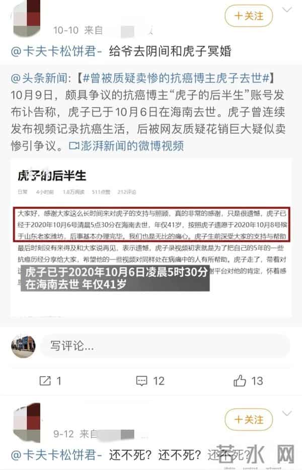 抗癌UP主遭网暴10个月后去世
