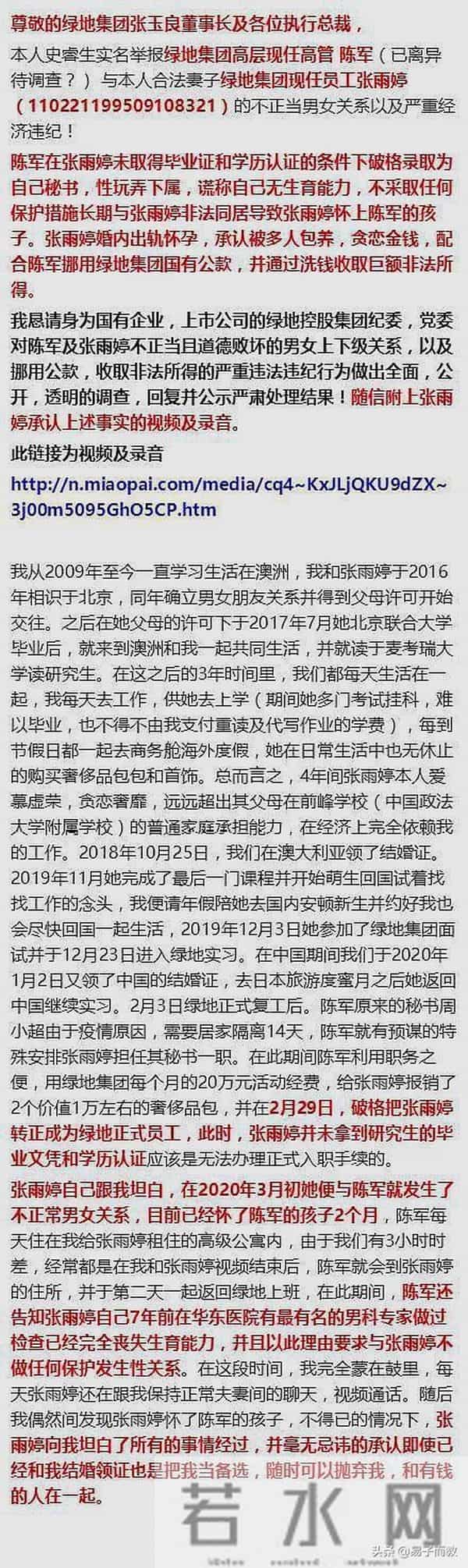 张某婷：绿地集团陈某被举报，张某婷留学身份被曝光，期间被爆家暴和索赔