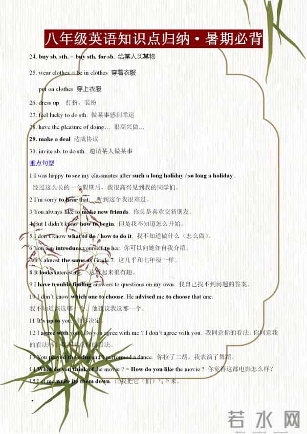 八年级英语词汇、短语、语法归纳总结，牢记这些，新学期遥遥领先