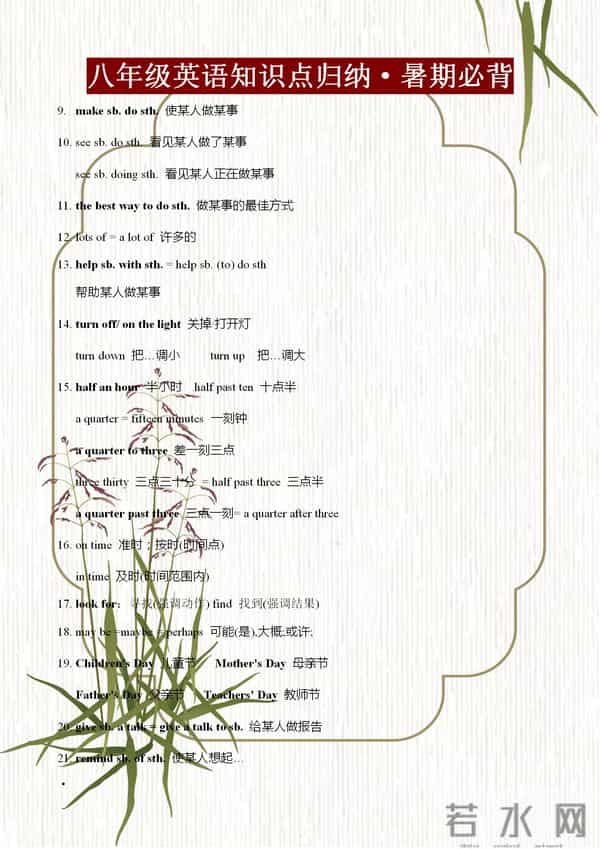 八年级英语词汇、短语、语法归纳总结，牢记这些，新学期遥遥领先