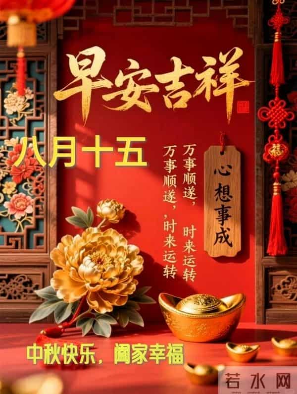 农历八月十五早安祝福，愿您中秋快乐常相伴，阖家团圆笑开颜