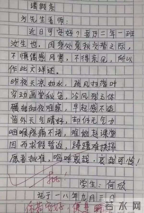 学生请假条文笔不凡,老师爽快批假,网友直呼:这孩子太有才了
