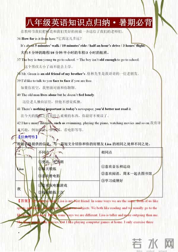 八年级英语词汇、短语、语法归纳总结，牢记这些，新学期遥遥领先