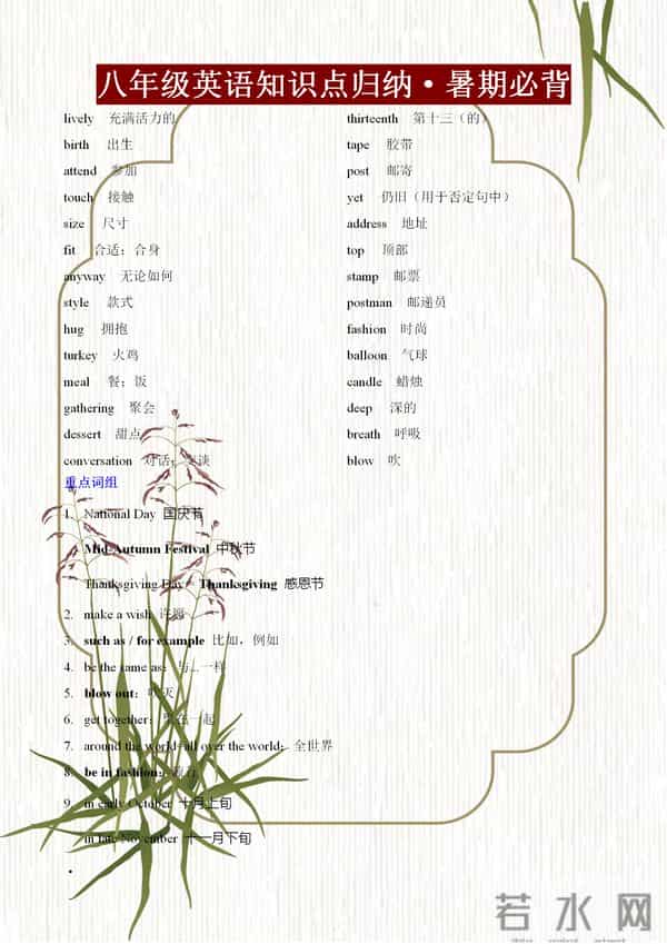 八年级英语词汇、短语、语法归纳总结，牢记这些，新学期遥遥领先