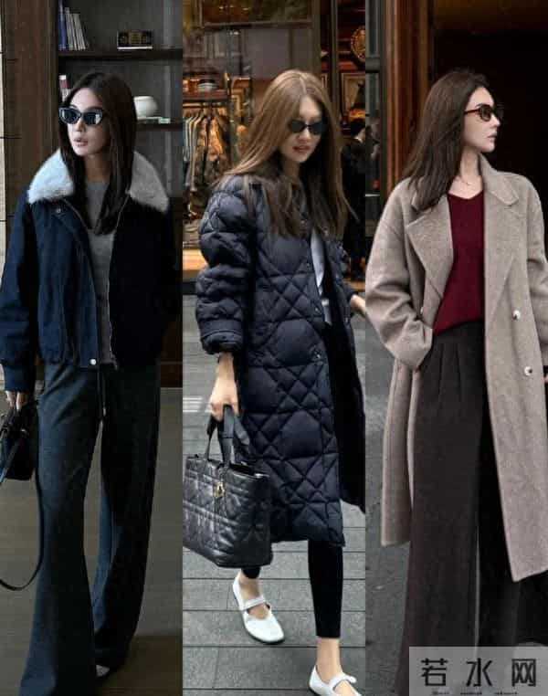 秋冬很火穿搭,毛领短外套+灰内搭+深灰阔腿裤,是“都市精英模板