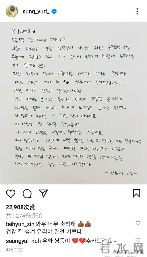 宋承宪前女友宣布怀孕,与运动员老公相爱7年,40岁才怀上双胞胎