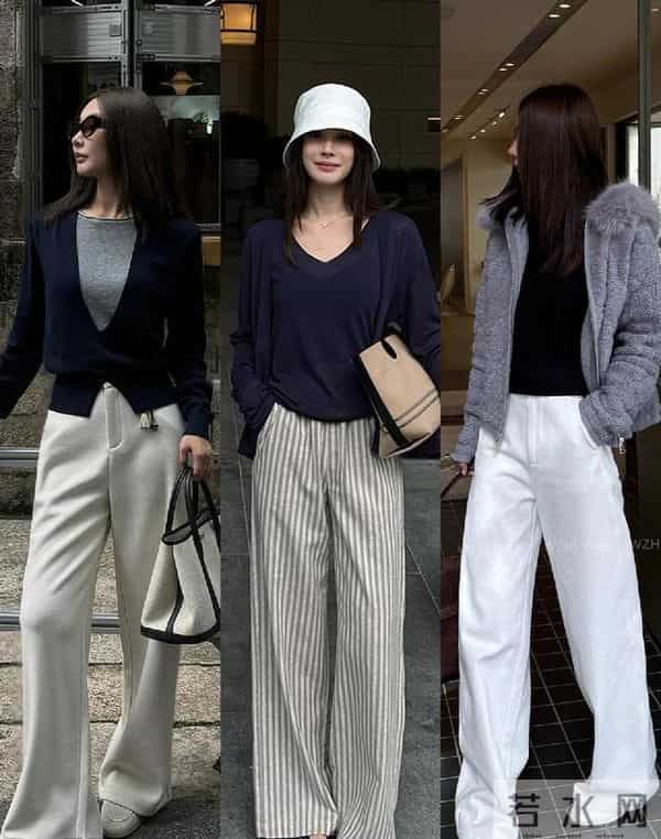 秋冬很火穿搭,毛领短外套+灰内搭+深灰阔腿裤,是“都市精英模板