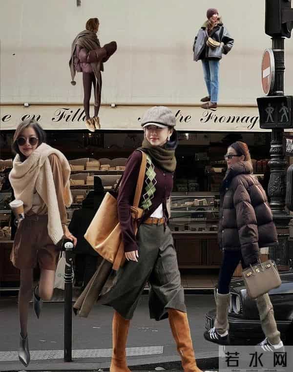 秋冬很火穿搭,毛领短外套+灰内搭+深灰阔腿裤,是“都市精英模板