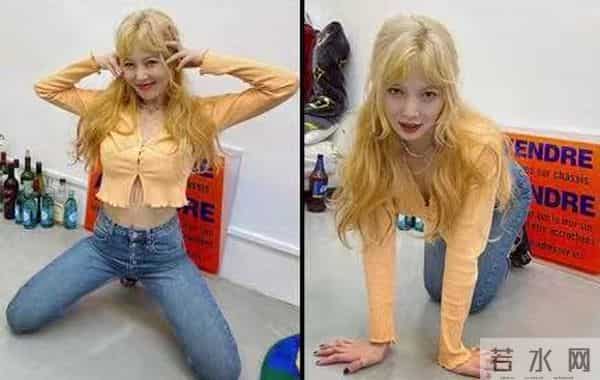 泫雅，露出肚脐，张开双臂摆姿势…满身酒瓶的"视线"