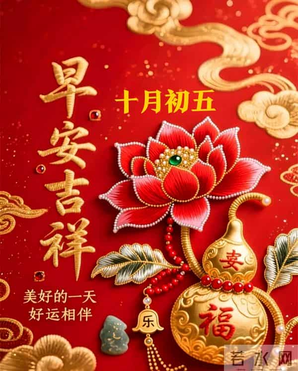 农历十月初五早安祝福,愿五福临门送好运,吉祥如意伴朝夕~