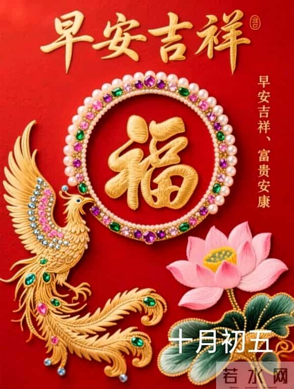 农历十月初五早安祝福,愿五福临门送好运,吉祥如意伴朝夕~