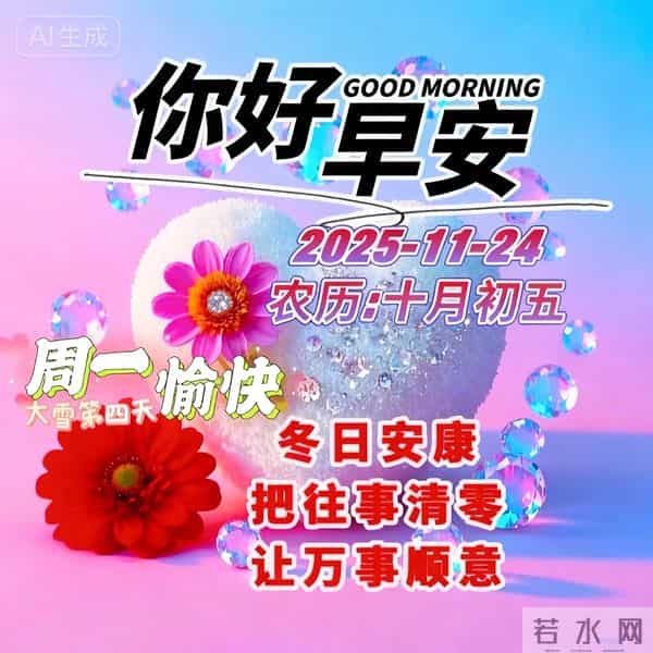 2025年11月24日十月初五早上好，周一早晨祝福语，冬日早安图片