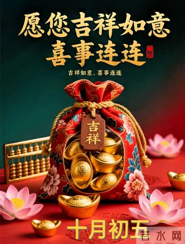 农历十月初五早安祝福,愿五福临门送好运,吉祥如意伴朝夕~