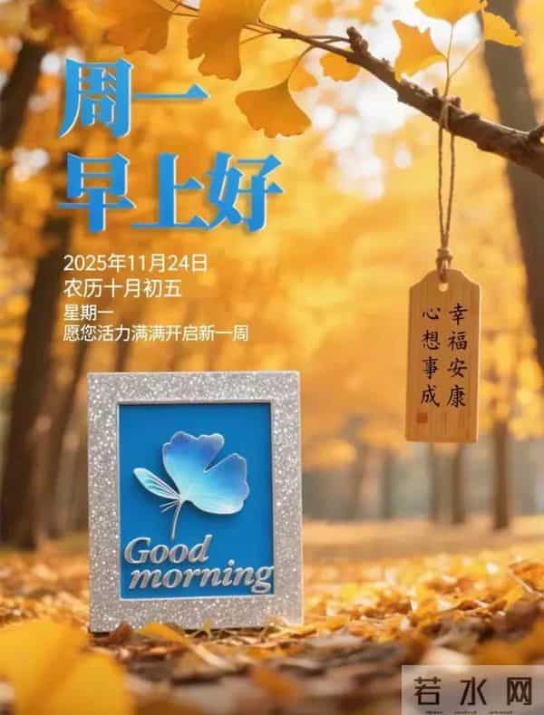 「冬日暖阳」11月24日早上好！初冬的早晨祝福问候语，早安图片