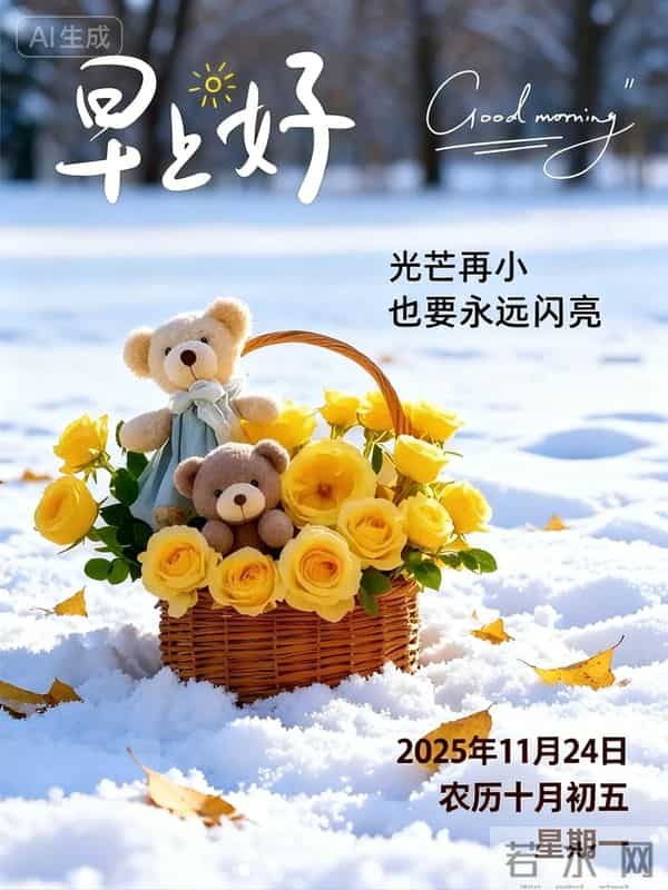 2025年11月24日十月初五早上好，周一早晨祝福语，冬日早安图片