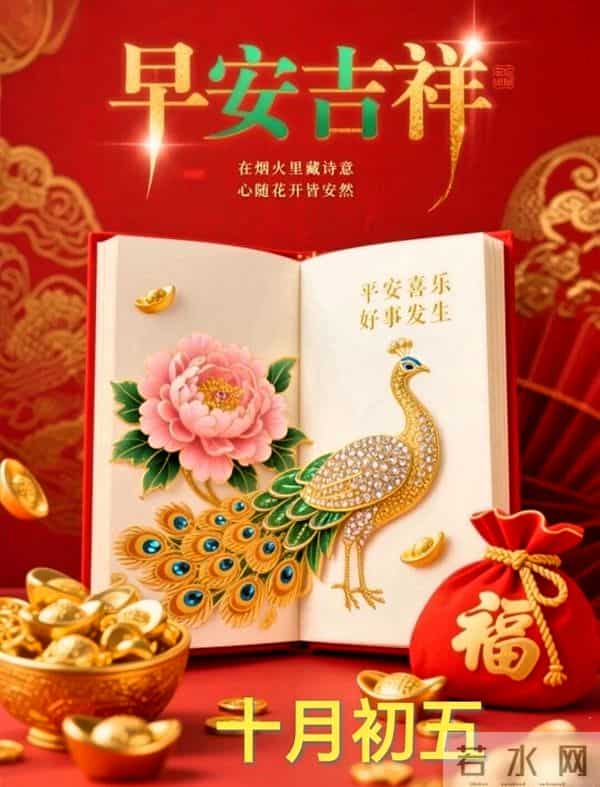 农历十月初五早安祝福,愿五福临门送好运,吉祥如意伴朝夕~