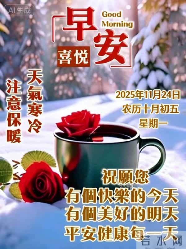 2025年11月24日十月初五早上好，周一早晨祝福语，冬日早安图片