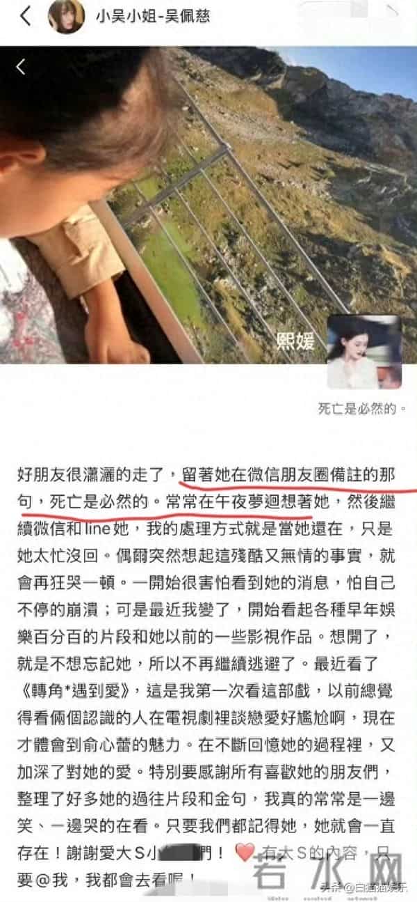 大S朋友圈签名看淡生死,但是背景图却是小玥儿很温馨。