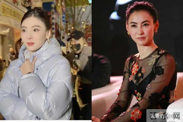 45岁张柏芝身穿黑色网纱连衣裙，完全靠颜值撑着