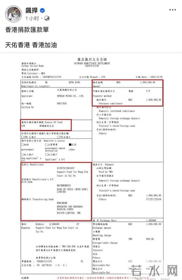 陈妍希20万，陈晓未公布，香港火灾捐款名单流出，俩人性格大不同