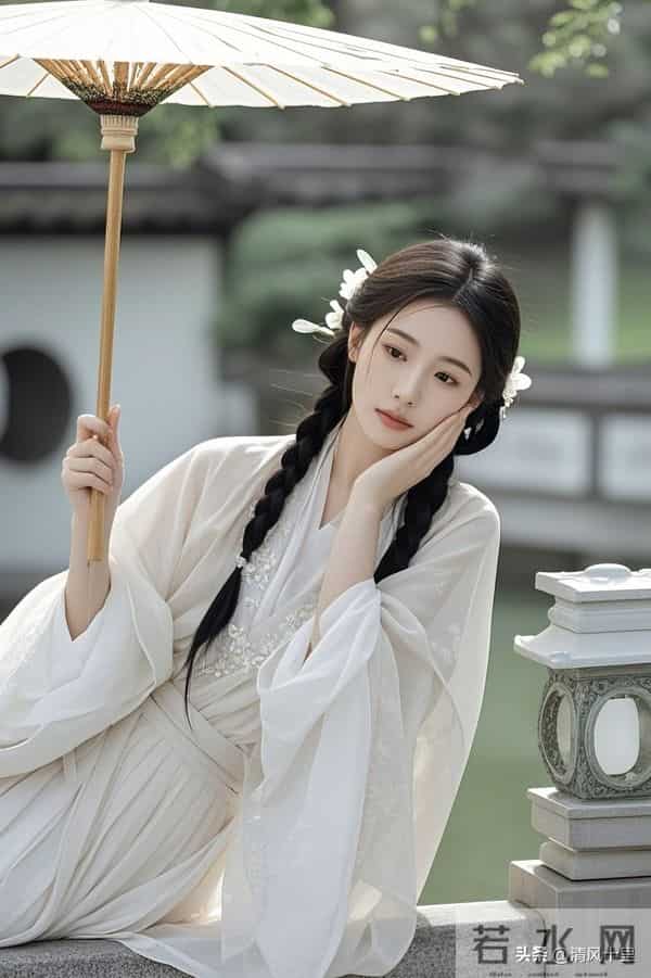 清风续句诗-日筛碎影过石苔,伞底低眉拾翠来。忽有蝉声摇淡霭