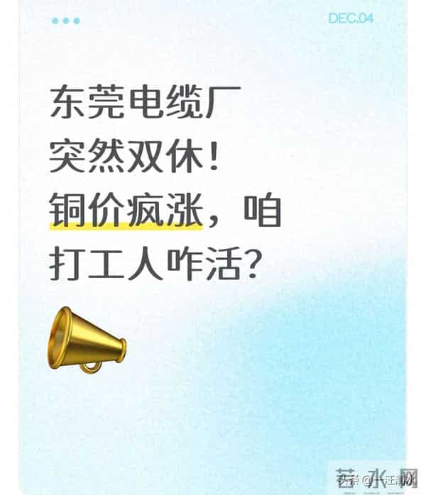东莞电缆厂突然双休!铜价疯涨,咱打工人咋活?