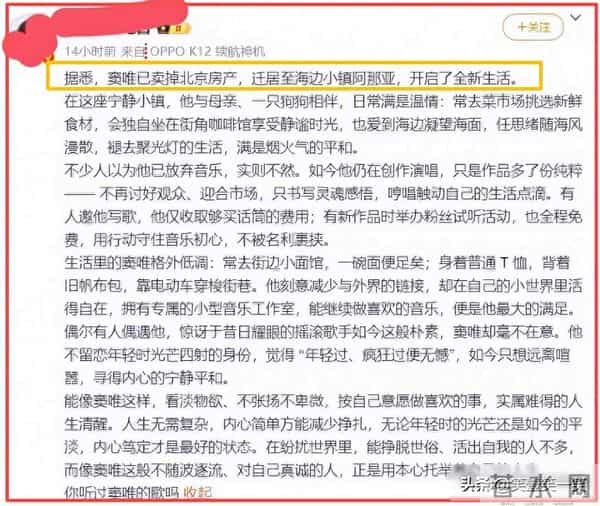 窦唯住河北骑电车买菜，不接商演不直播，却成年轻人精神图腾