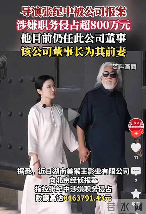 张纪中涉嫌职务侵占816万元被公司报案，公司董事长为其前妻