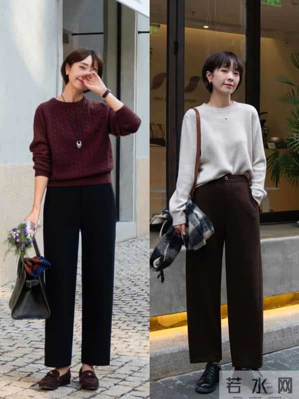这才是中年女人该有的秋冬打扮:毛衣+直筒裤,优雅舒适还时髦
