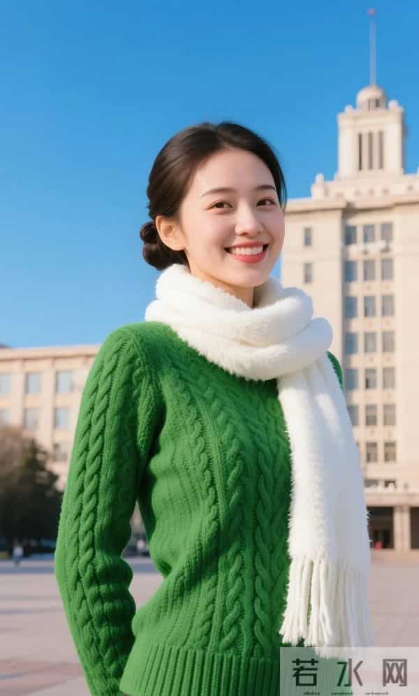 绿毛衣与白围巾