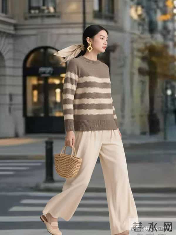 开诗米亚100%女装条纹山羊绒毛衣