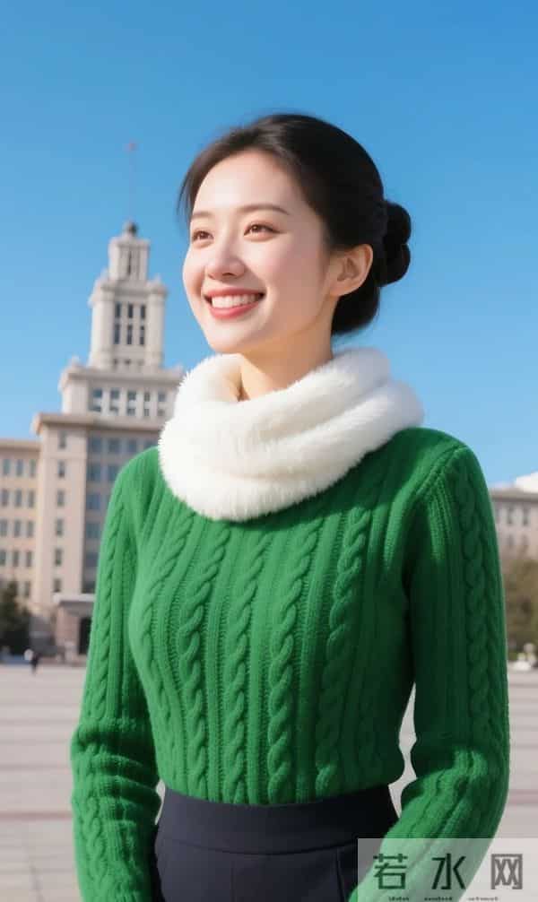 绿毛衣与白围巾