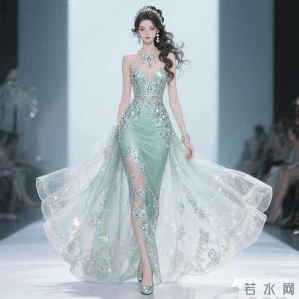 一位东方大美女,重工设计款独特款式夸张甚至无袖连衣长裙