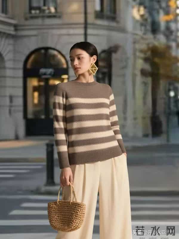 开诗米亚100%女装条纹山羊绒毛衣