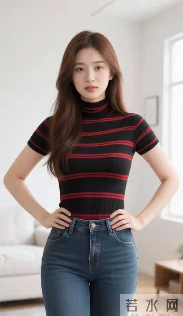 短袖条纹衫与牛仔裤