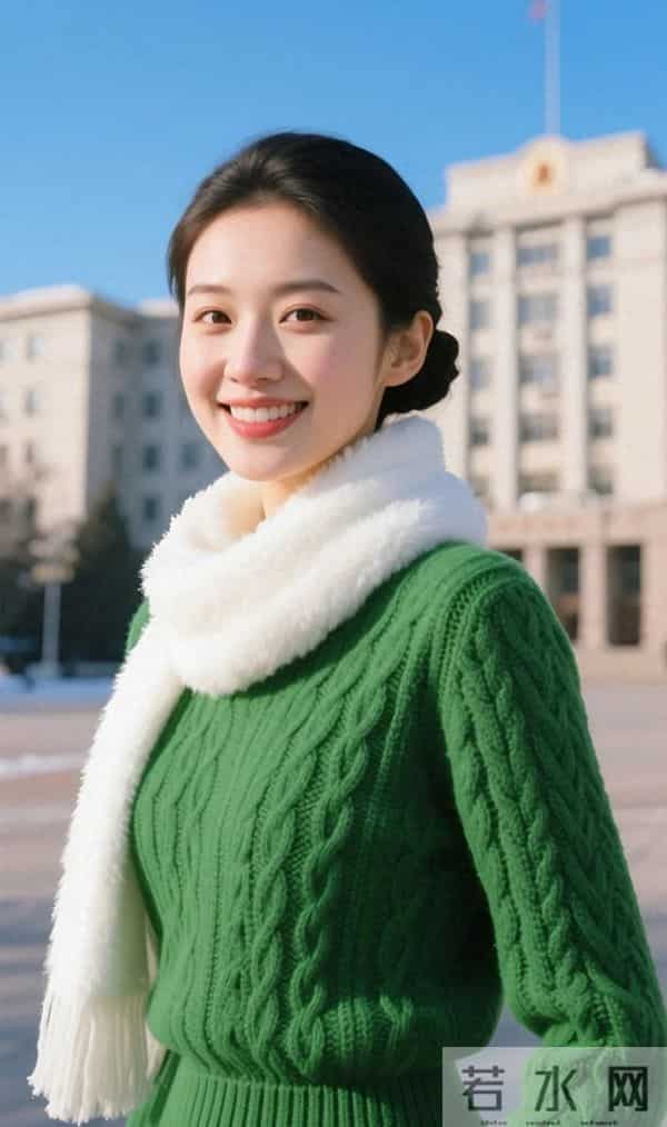 绿毛衣与白围巾