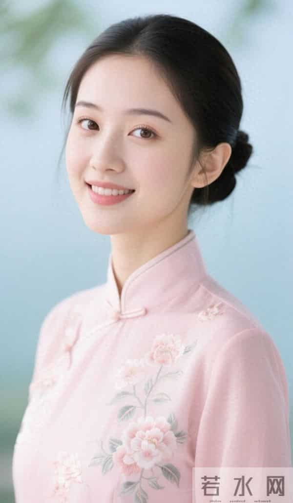 绣牡丹花的嫩粉色旗袍