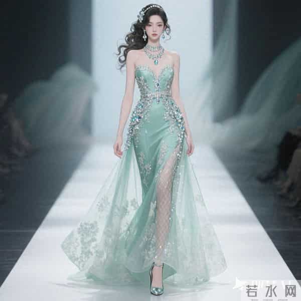 一位东方大美女,重工设计款独特款式夸张甚至无袖连衣长裙