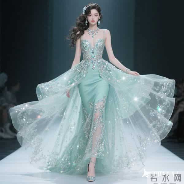 一位东方大美女,重工设计款独特款式夸张甚至无袖连衣长裙