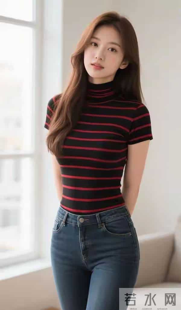 短袖条纹衫与牛仔裤