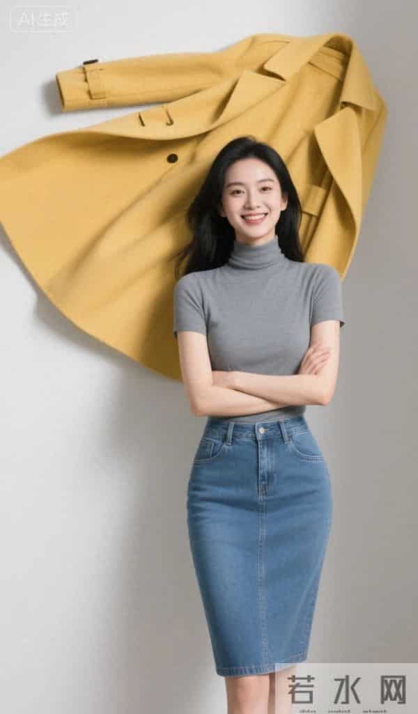 灰色短袖衫与牛仔裙