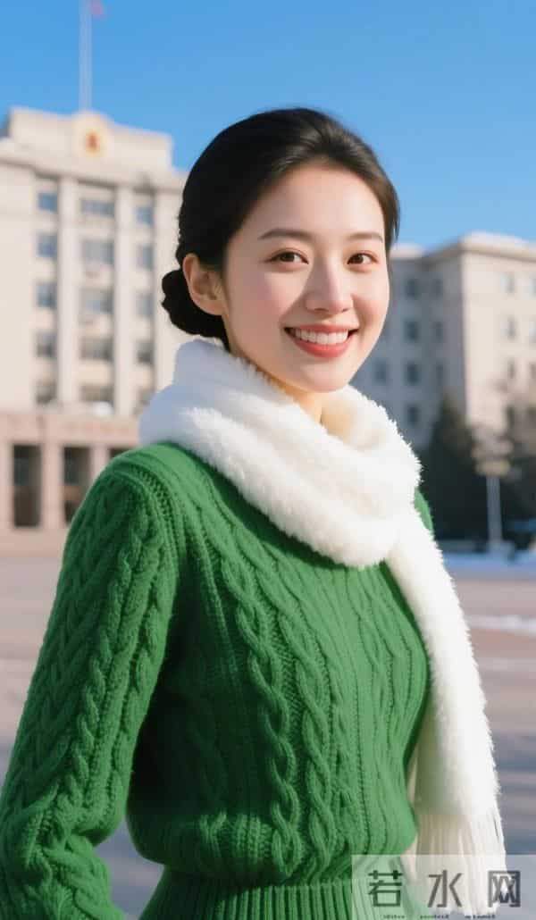 绿毛衣与白围巾