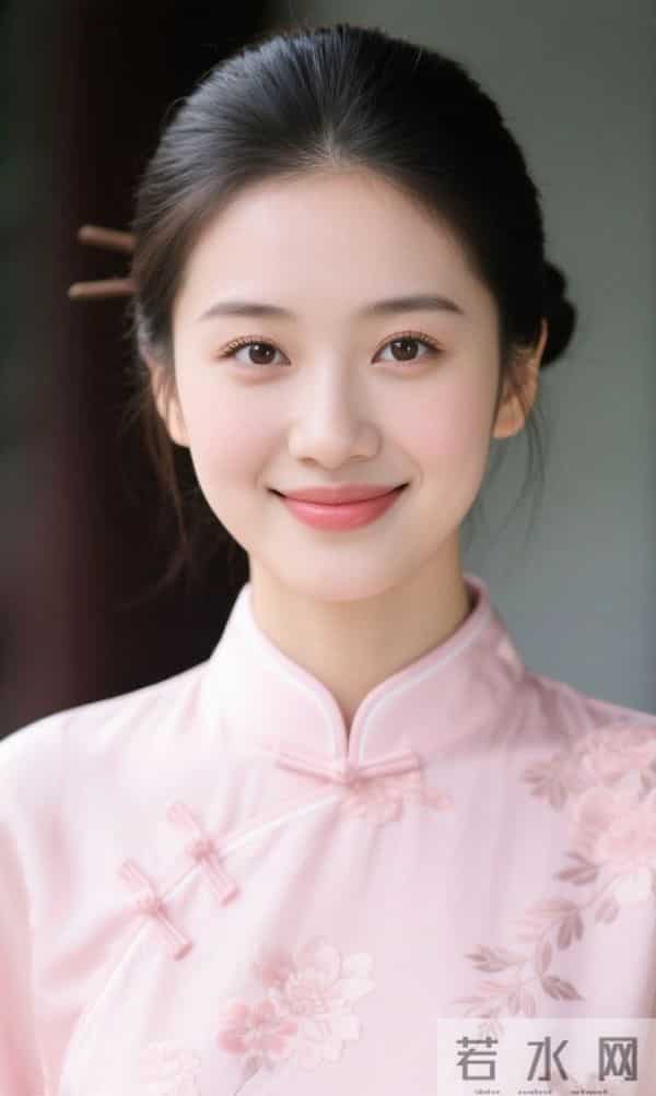 绣牡丹花的嫩粉色旗袍