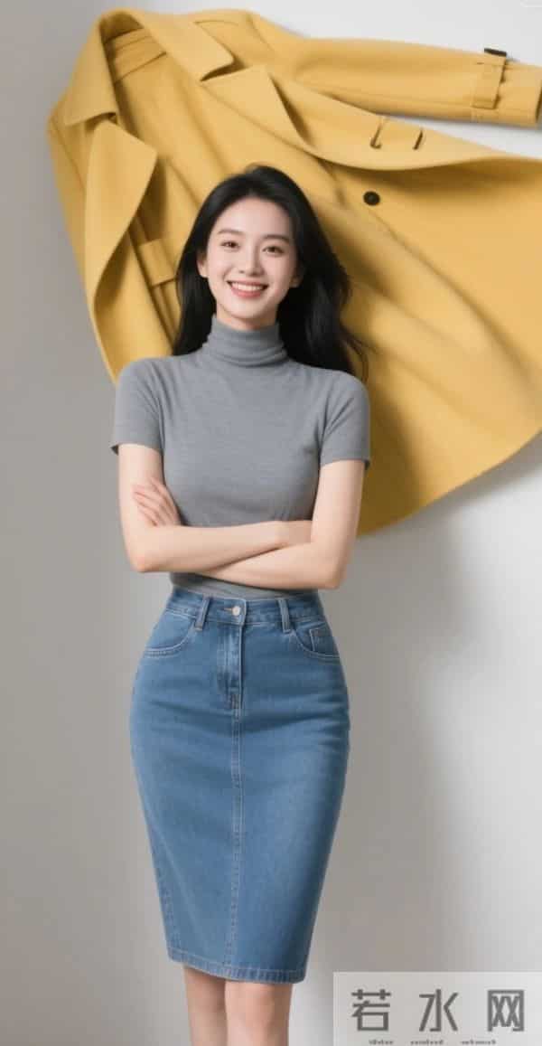 灰色短袖衫与牛仔裙