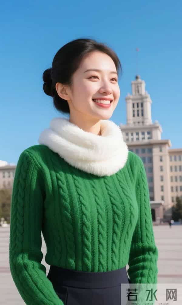 绿毛衣与白围巾